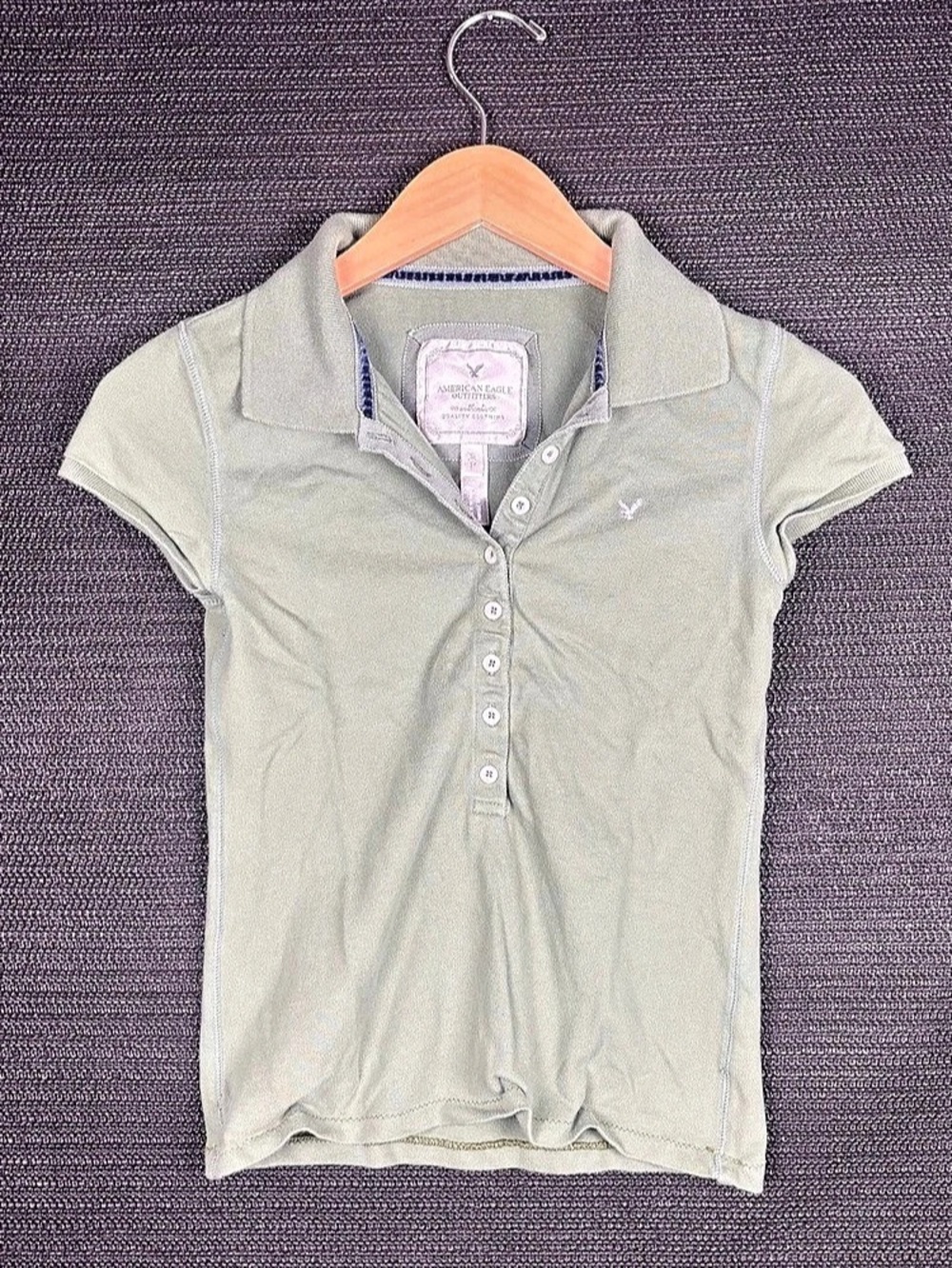 American Eagle Womens Henley Green Polo Shirt Small